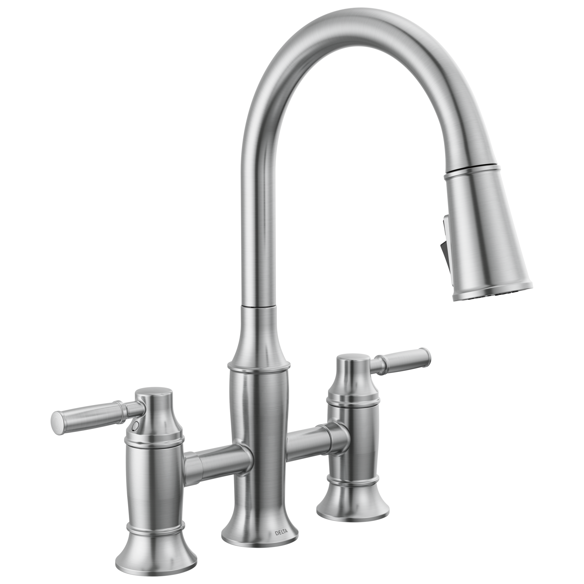 Delta Renaldi Two Handle Pull-Down Bridge Kitchen Faucet
