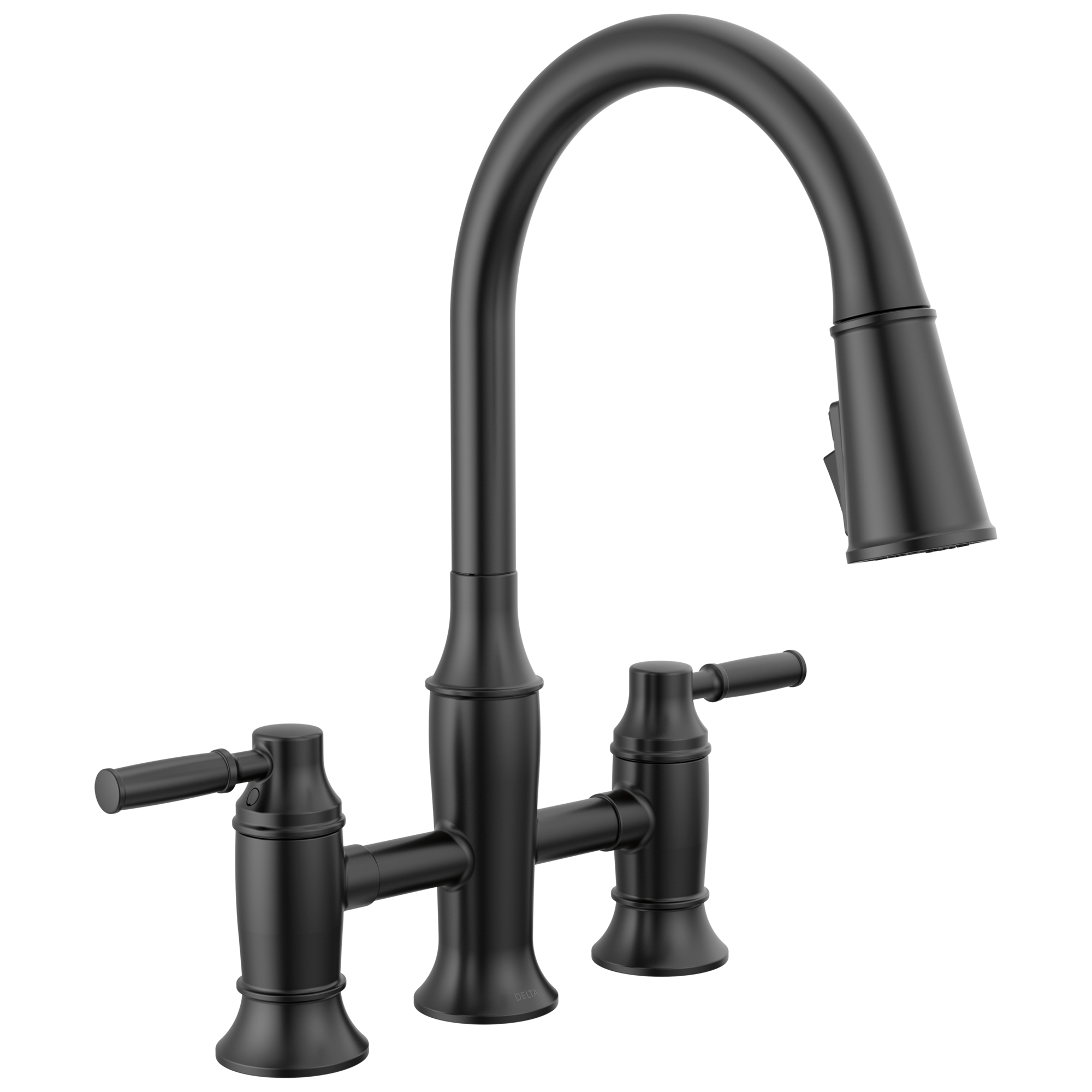 Delta Renaldi Two Handle Pull-Down Bridge Kitchen Faucet