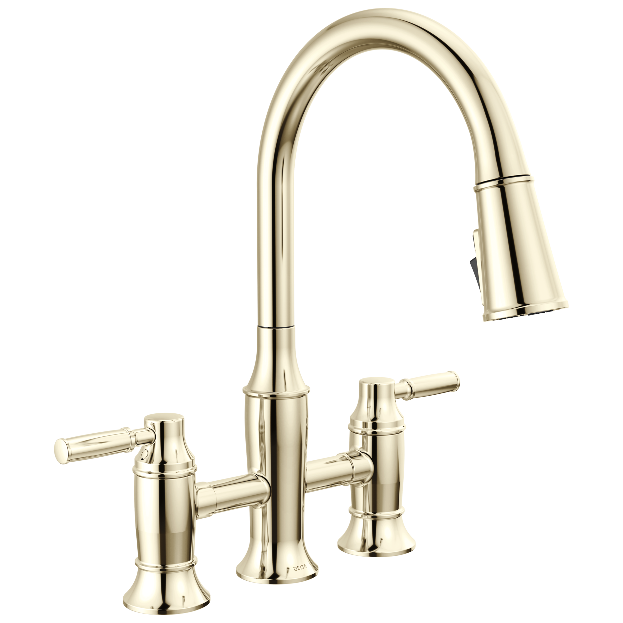 Delta Renaldi Two Handle Pull-Down Bridge Kitchen Faucet by Delta