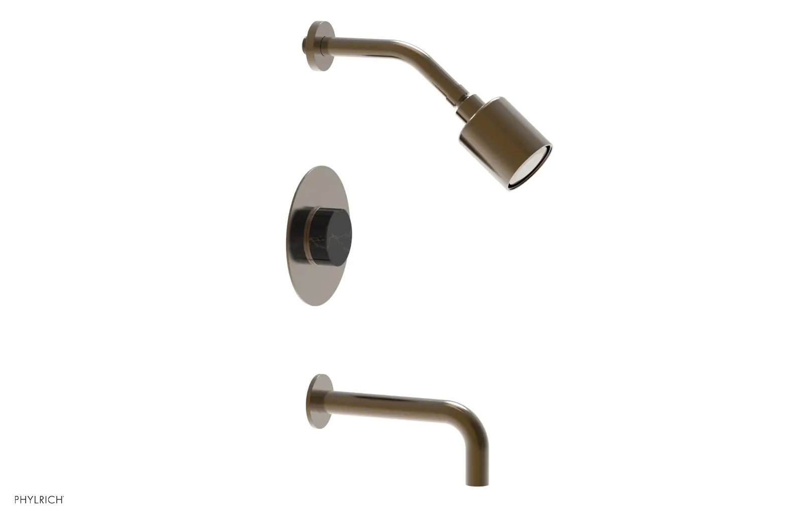Phylrich CIRC Pressure Balance Tub and Shower Set - Black Marble Handle by Phylrich
