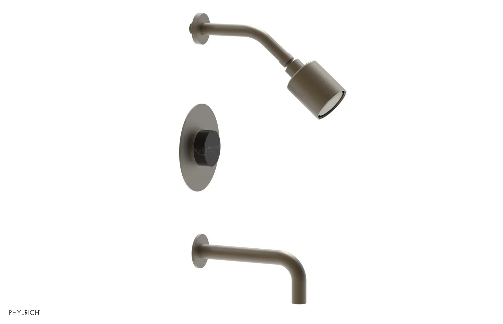 Phylrich CIRC Pressure Balance Tub and Shower Set - Black Marble Handle by Phylrich