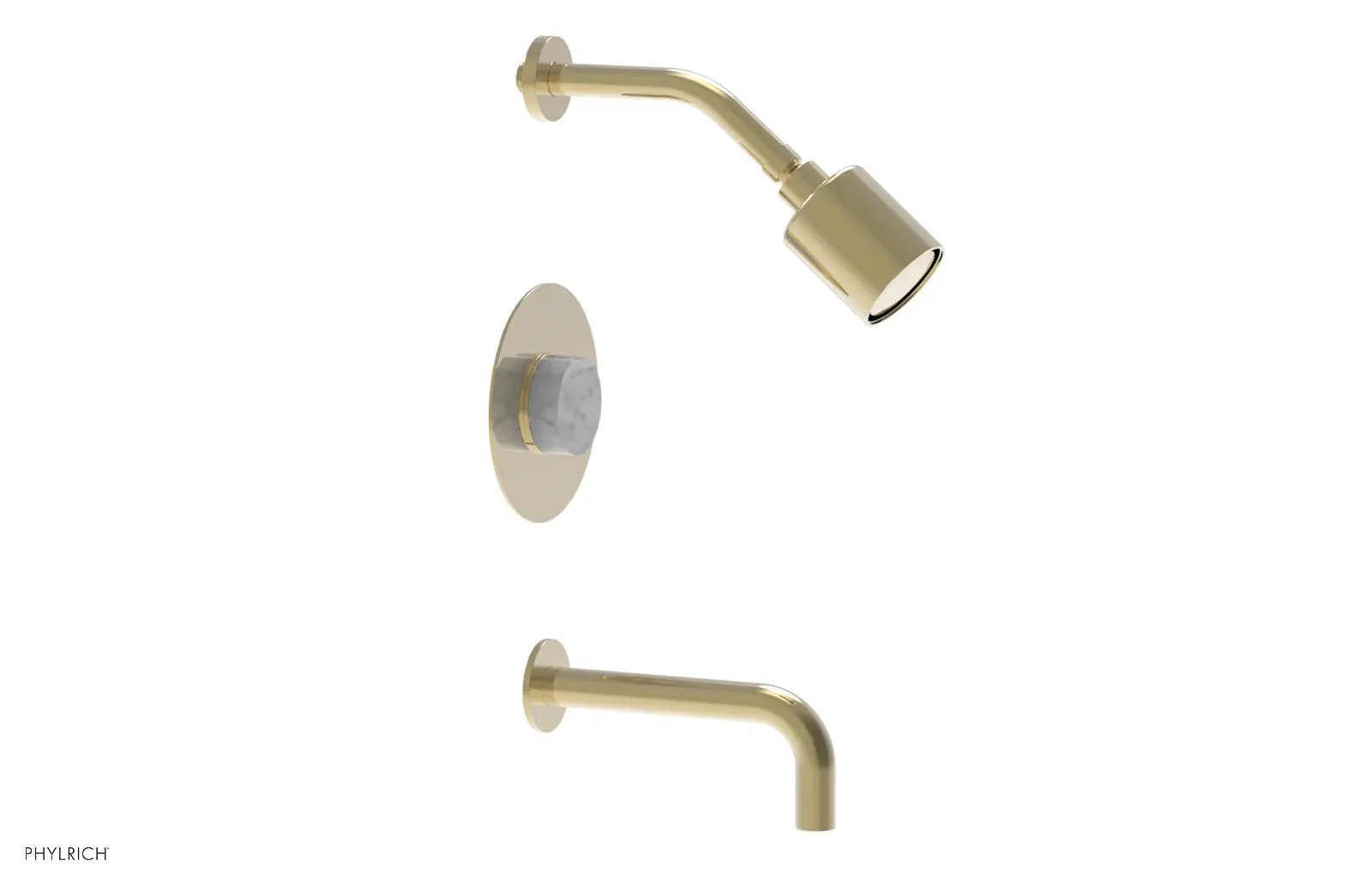 Phylrich CIRC Pressure Balance Tub and Shower Set - White Marble Handle by Phylrich