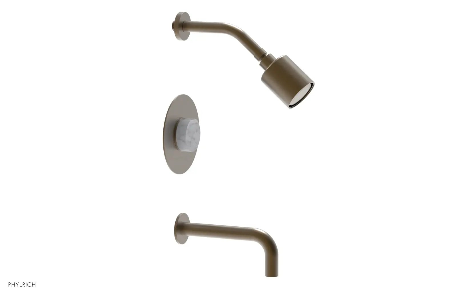 Phylrich CIRC Pressure Balance Tub and Shower Set - White Marble Handle by Phylrich