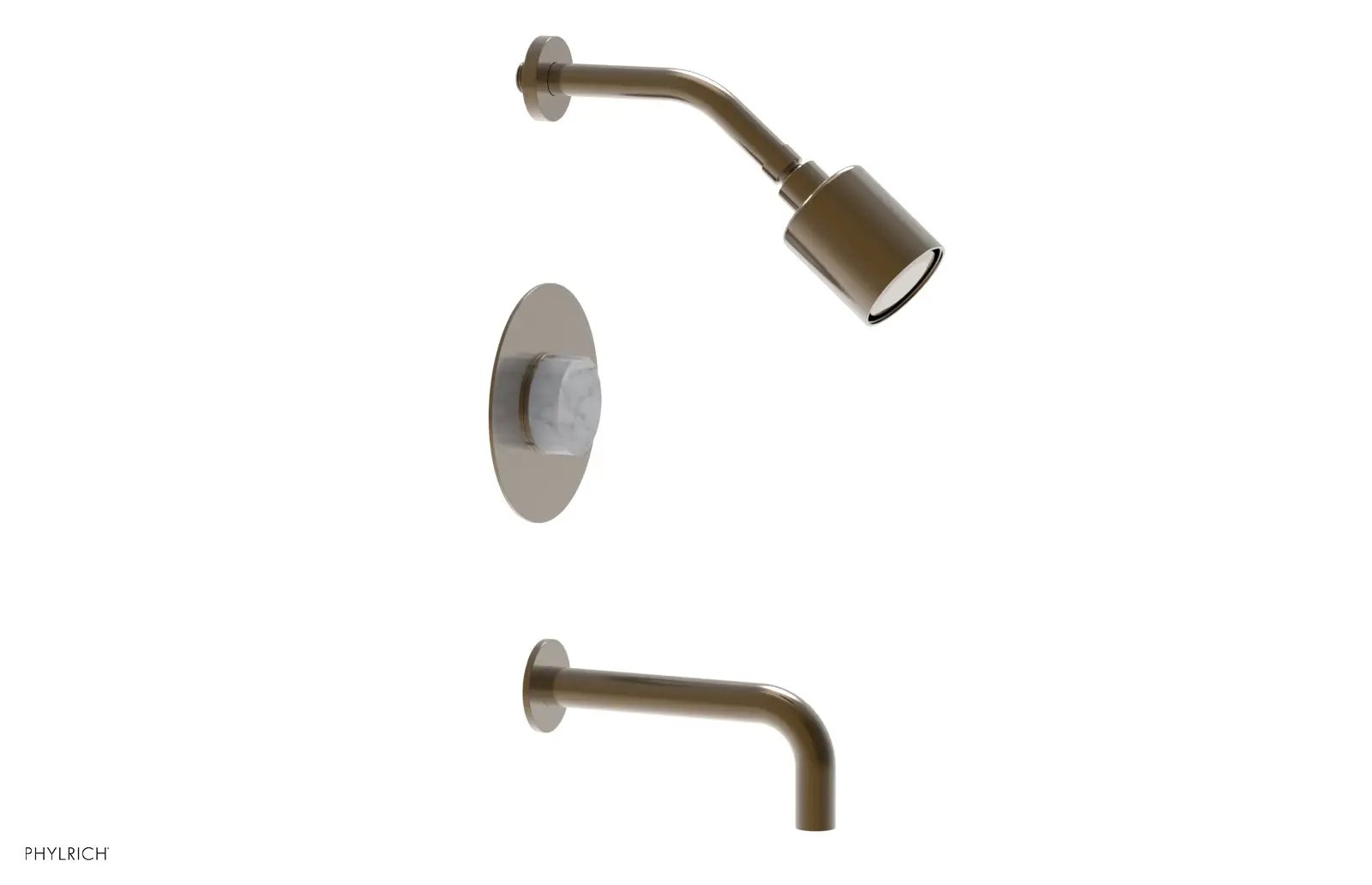 Phylrich CIRC Pressure Balance Tub and Shower Set - White Marble Handle by Phylrich