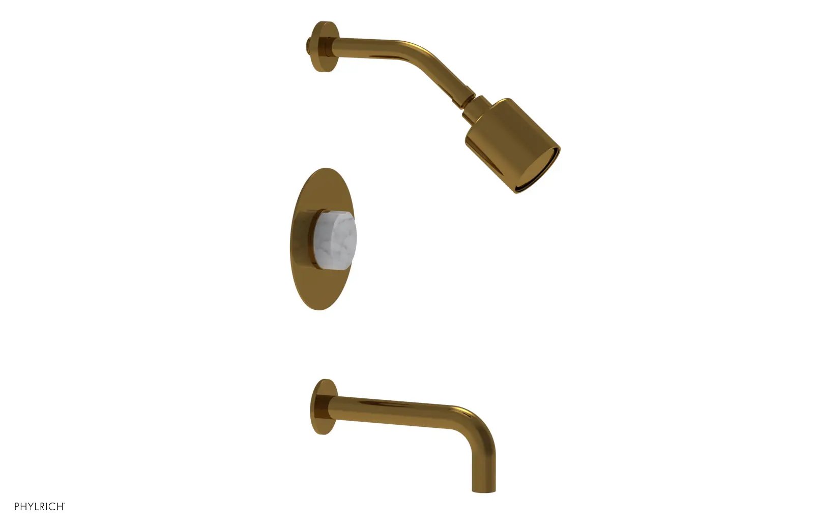 Phylrich CIRC Pressure Balance Tub and Shower Set - White Marble Handle by Phylrich