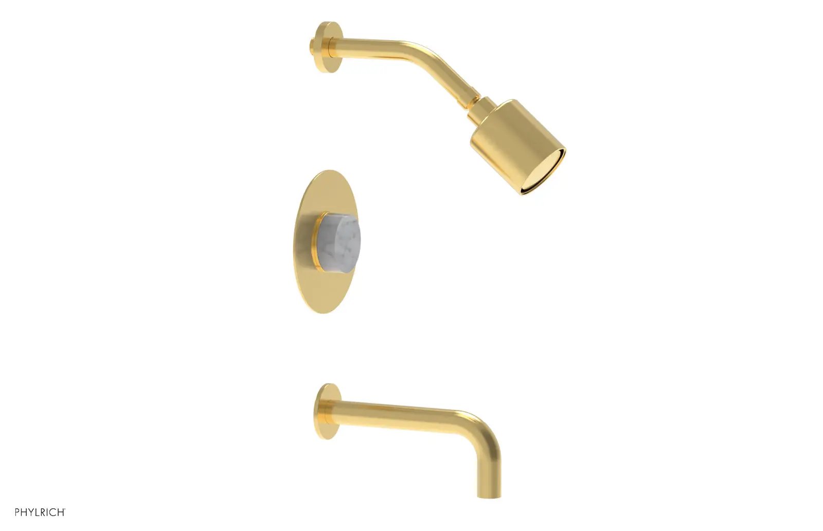Phylrich CIRC Pressure Balance Tub and Shower Set - White Marble Handle by Phylrich