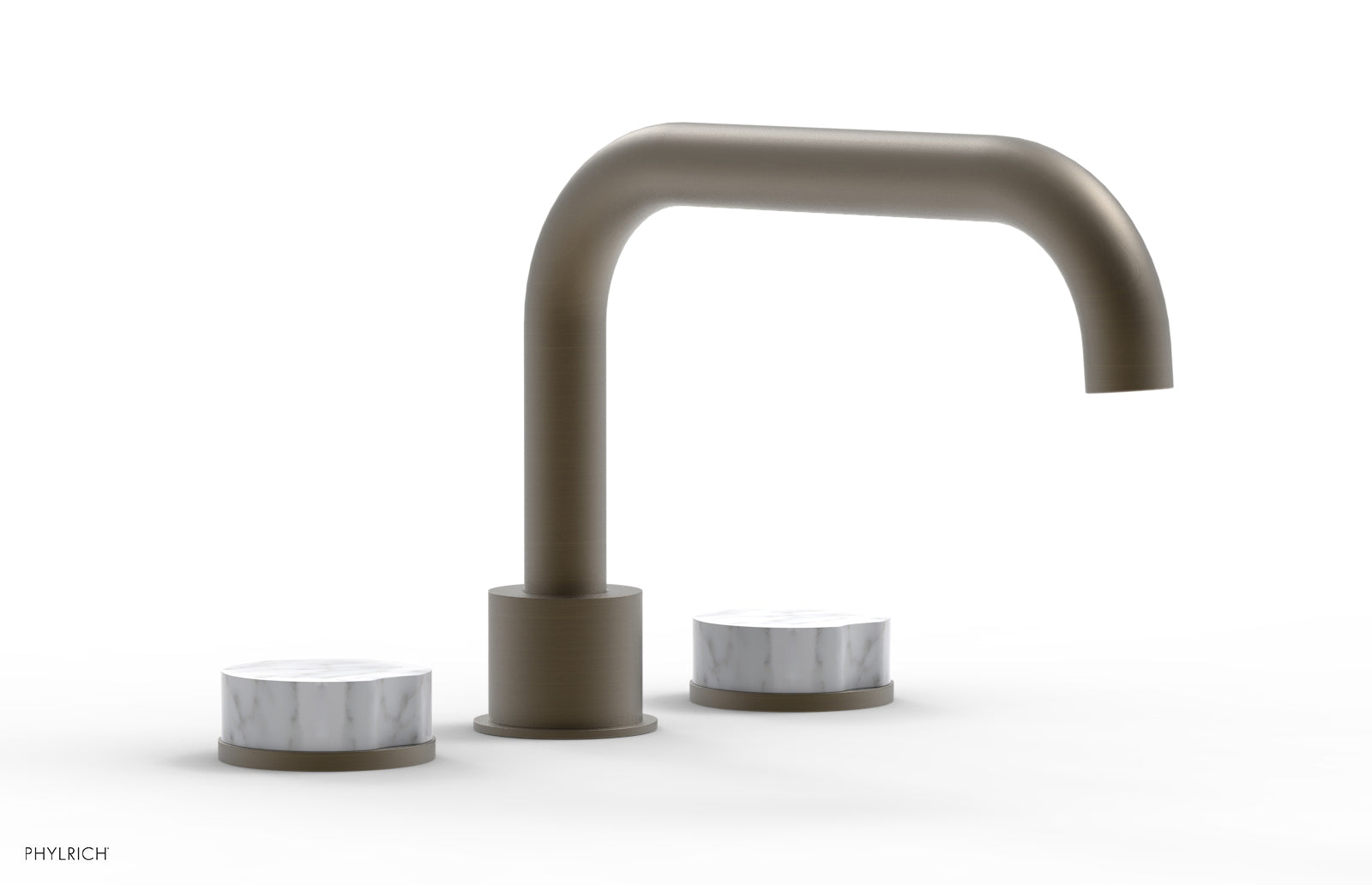 Phylrich CIRC Deck Tub Set - Low Spout White Marble Handles