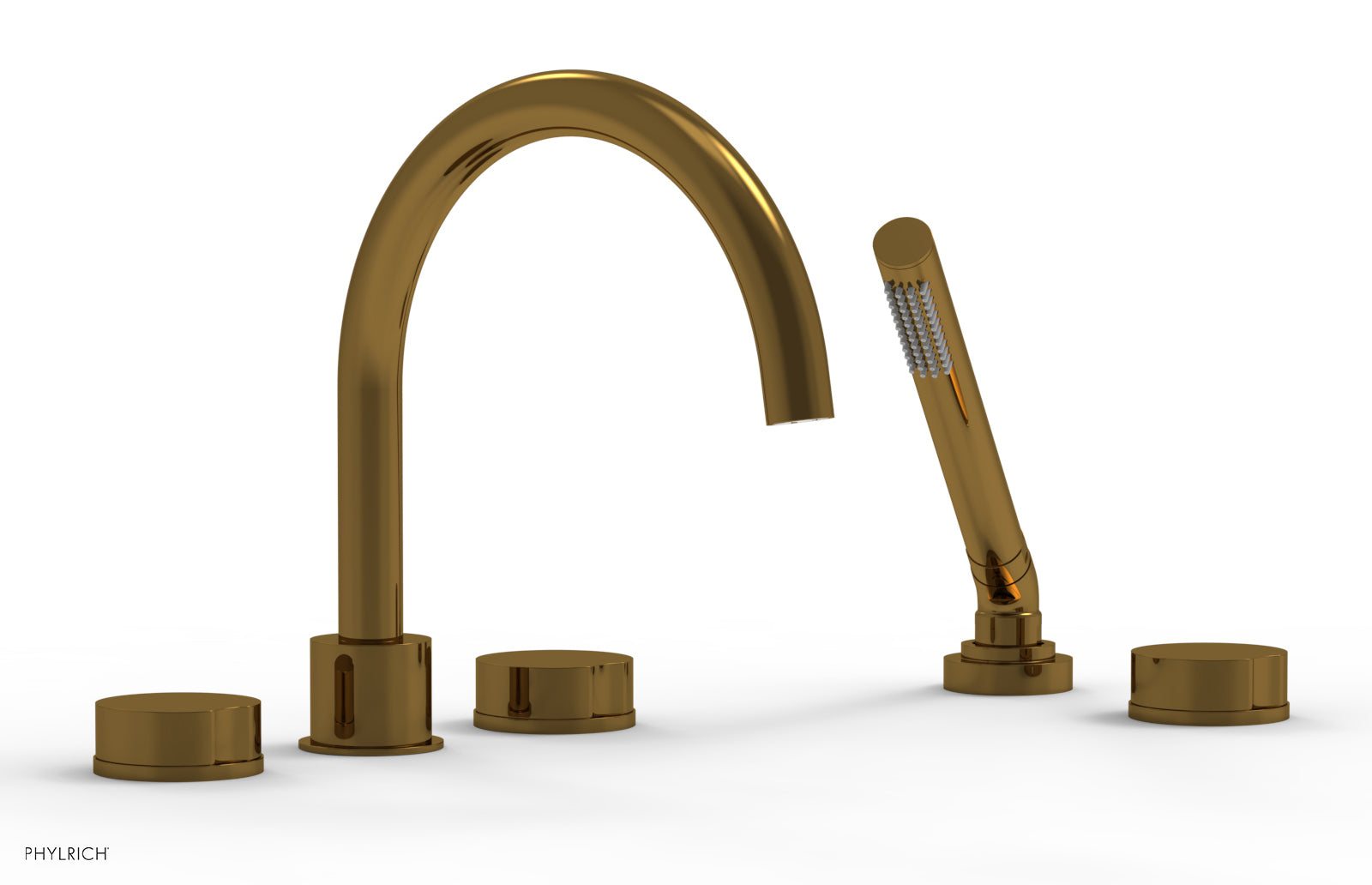 Phylrich CIRC Deck Tub Set with Hand Shower - High Spout Round Handles