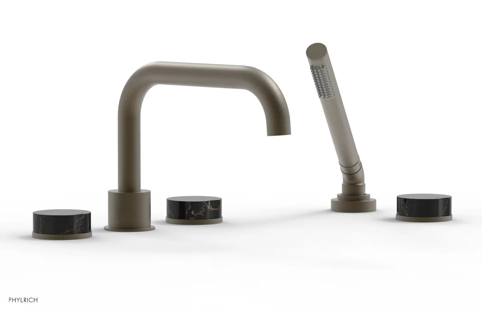 Phylrich CIRC Deck Tub Set with Hand Shower - Black Marble Handles by Phylrich