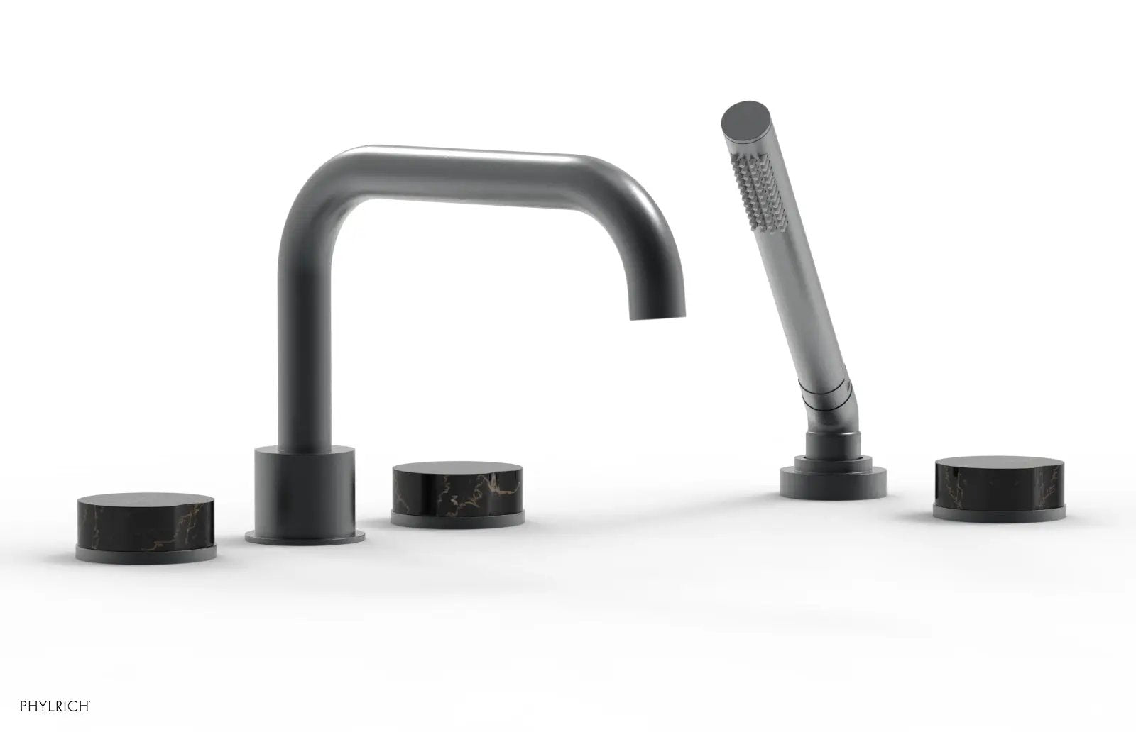 Phylrich CIRC Deck Tub Set with Hand Shower - Black Marble Handles by Phylrich