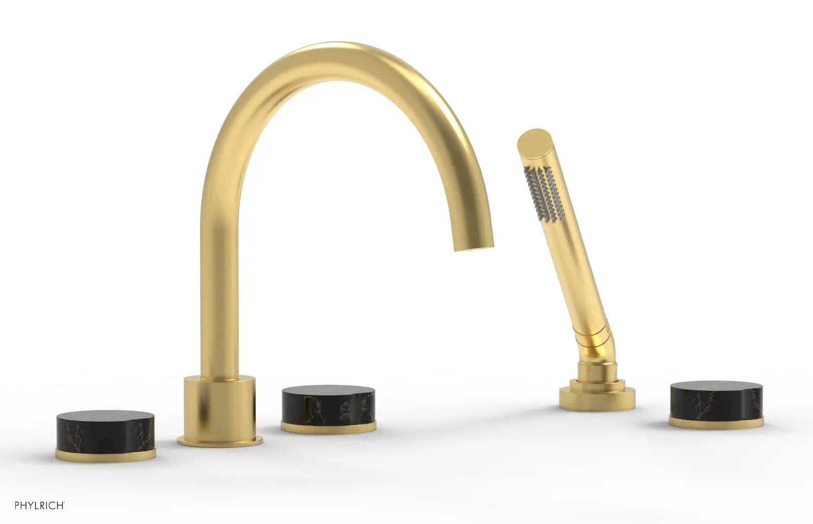 Phylrich CIRC Deck Tub Set with Hand Shower - High Spout Black Marble Handles by Phylrich