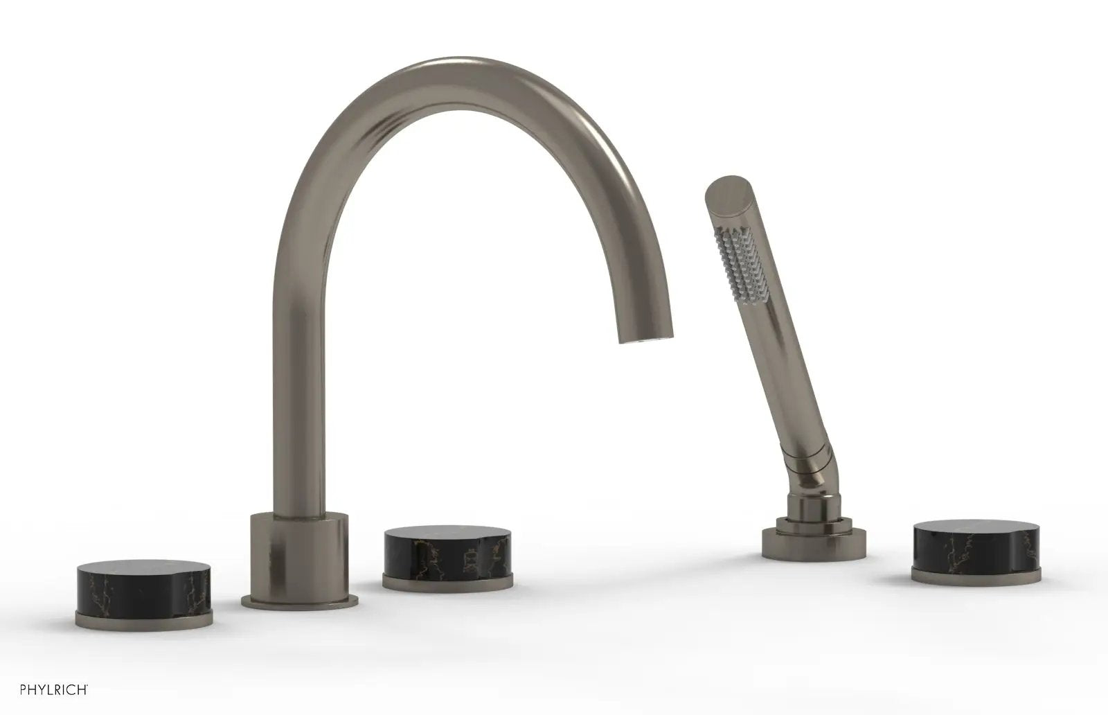 Phylrich CIRC Deck Tub Set with Hand Shower - High Spout Black Marble Handles by Phylrich