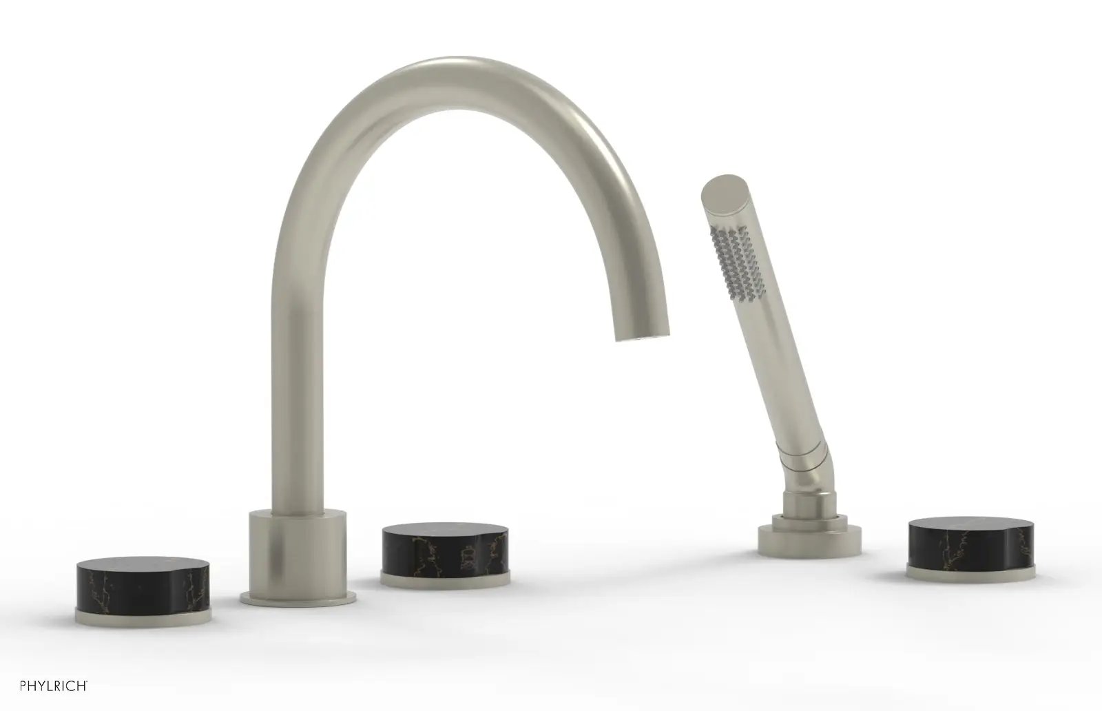 Phylrich CIRC Deck Tub Set with Hand Shower - High Spout Black Marble Handles by Phylrich