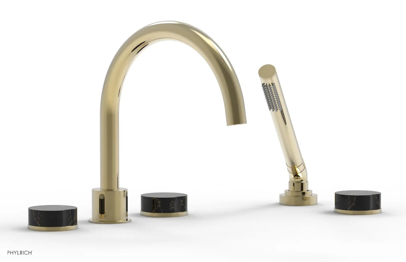 Phylrich CIRC Deck Tub Set with Hand Shower - High Spout Black Marble Handles by Phylrich