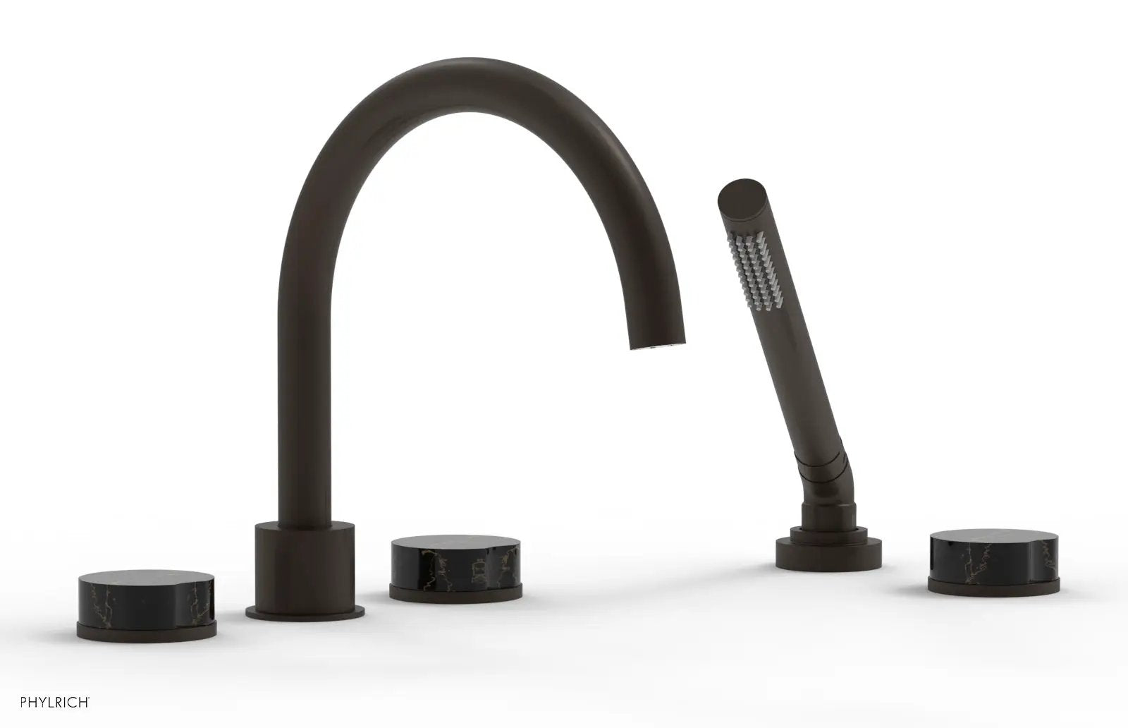 Phylrich CIRC Deck Tub Set with Hand Shower - High Spout Black Marble Handles by Phylrich