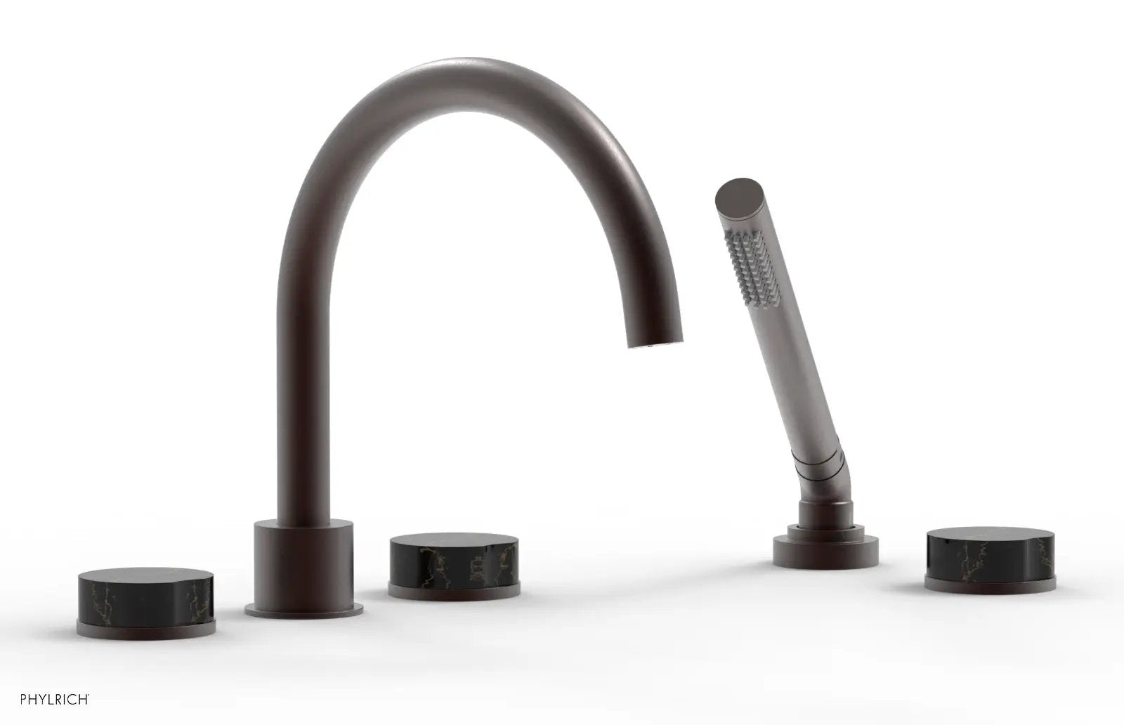 Phylrich CIRC Deck Tub Set with Hand Shower - High Spout Black Marble Handles by Phylrich