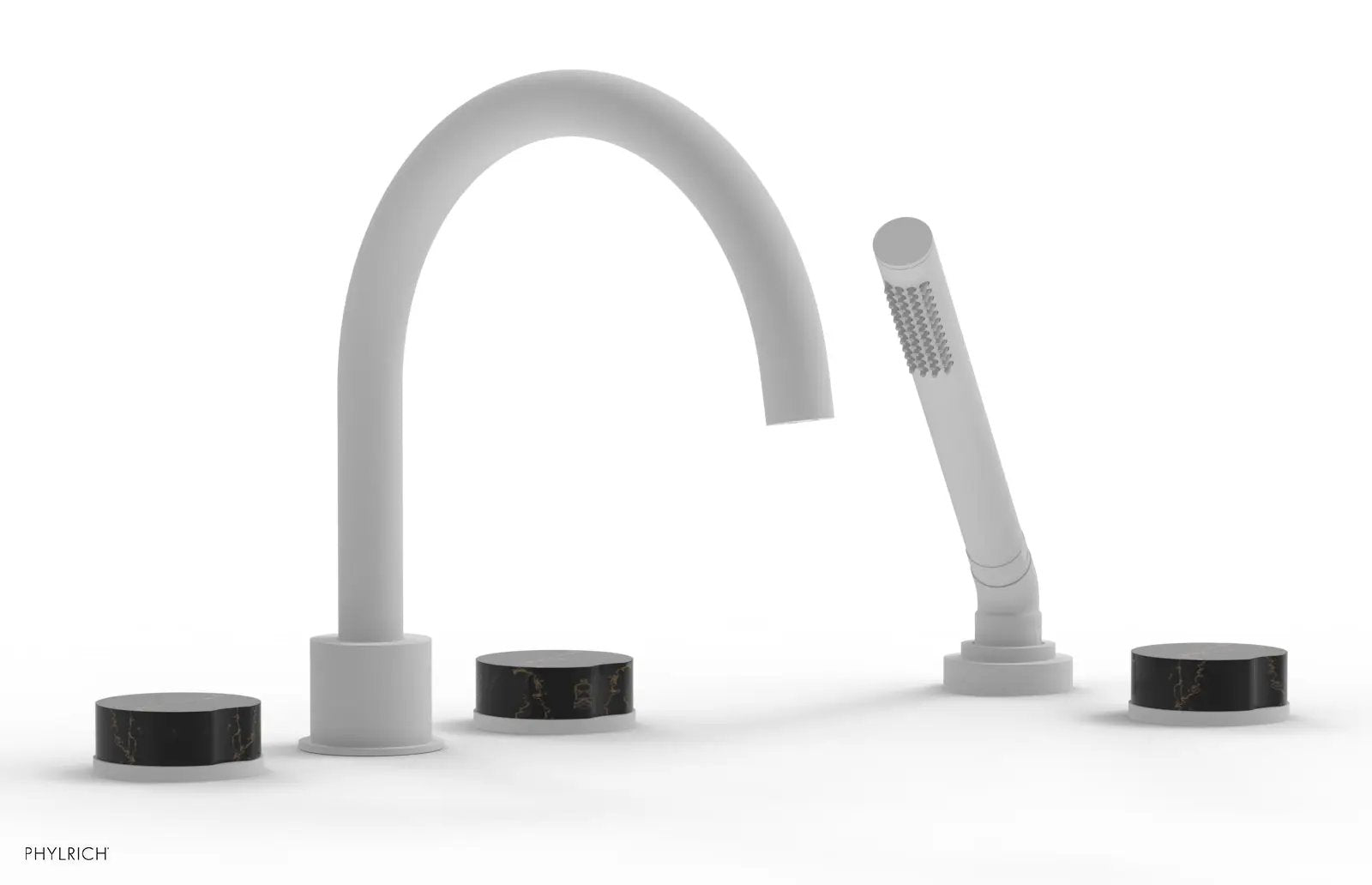 Phylrich CIRC Deck Tub Set with Hand Shower - High Spout Black Marble Handles by Phylrich