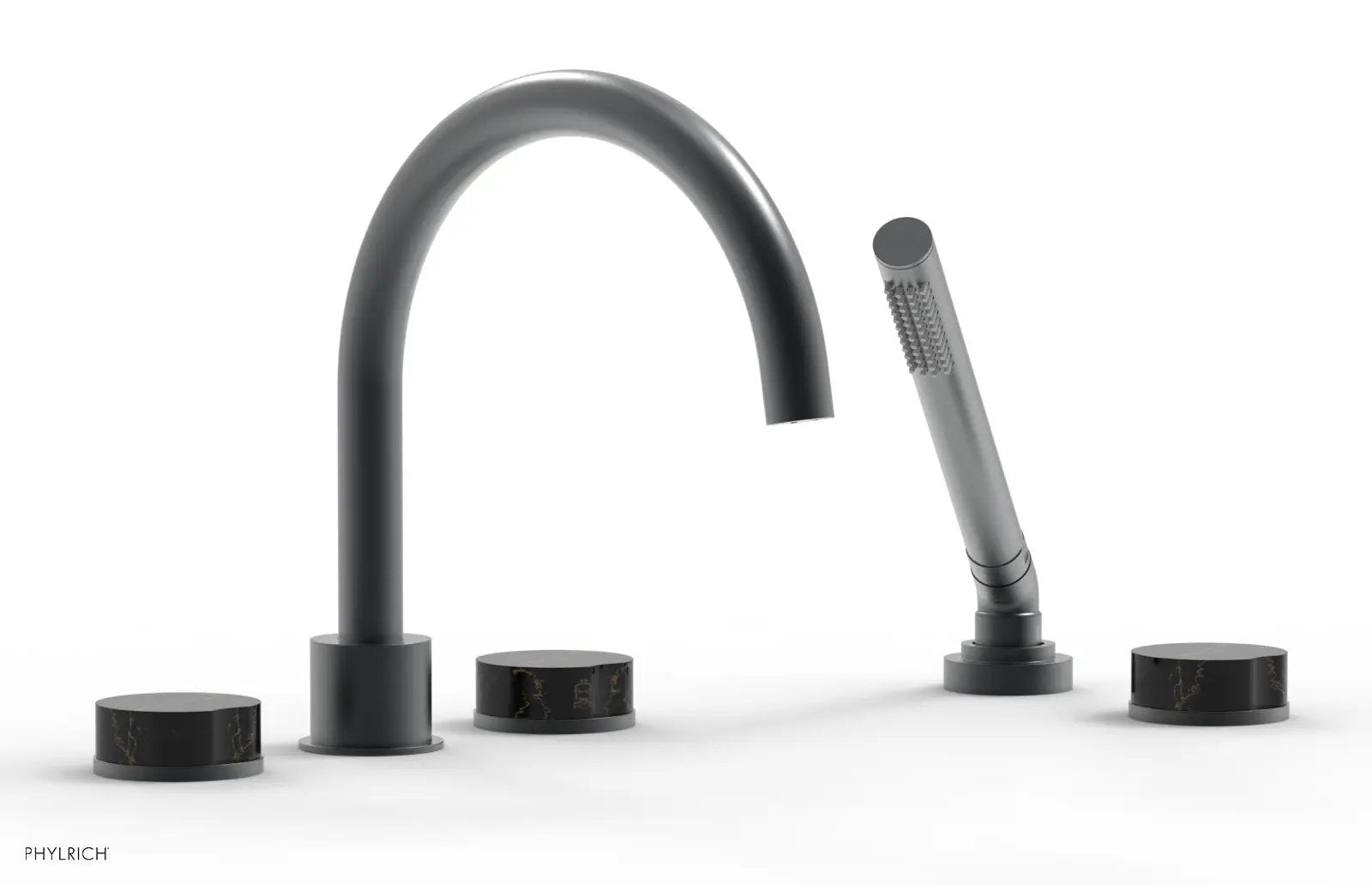 Phylrich CIRC Deck Tub Set with Hand Shower - High Spout Black Marble Handles by Phylrich