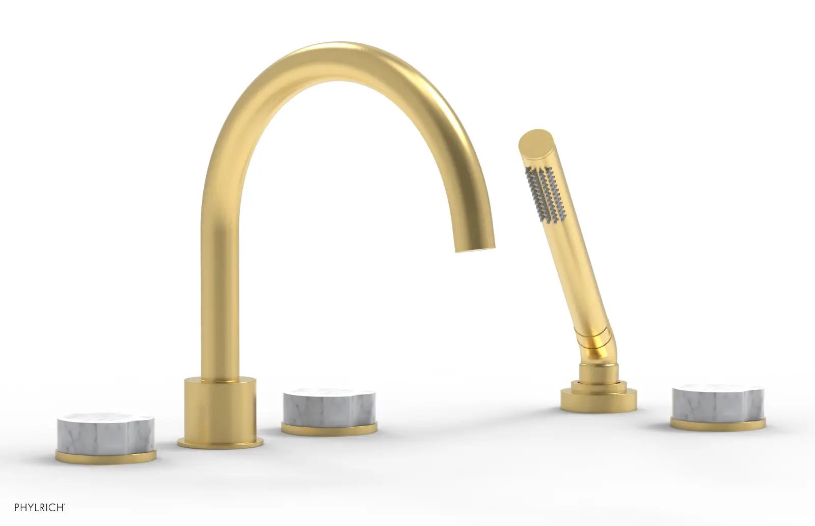 Phylrich CIRC Deck Tub Set with Hand Shower - High Spout White Marble Handles by Phylrich