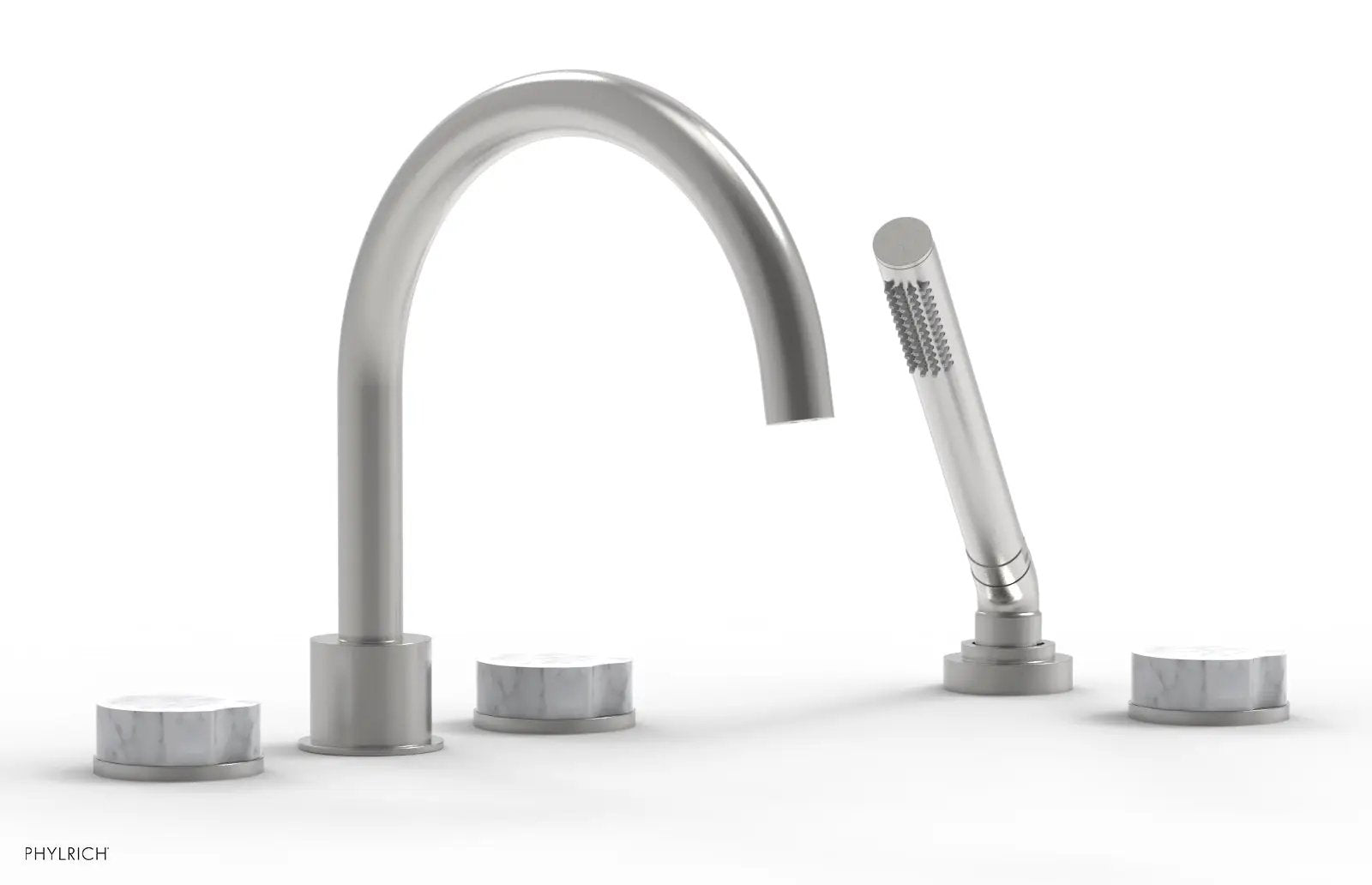 Phylrich CIRC Deck Tub Set with Hand Shower - High Spout White Marble Handles by Phylrich