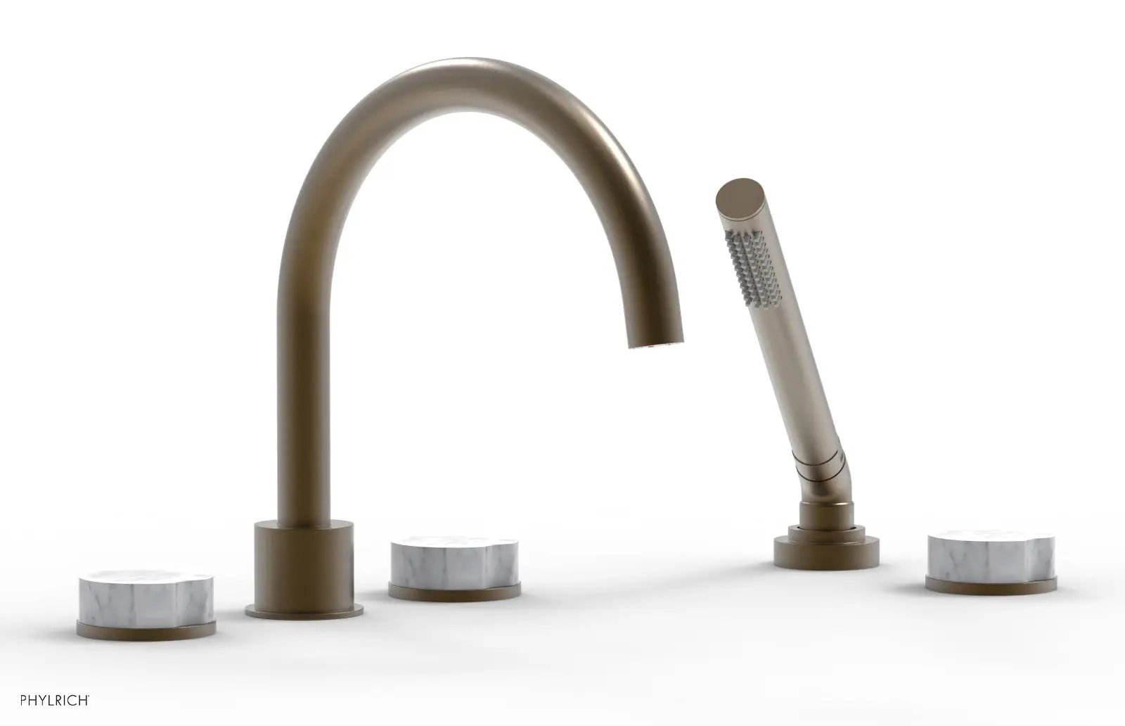 Phylrich CIRC Deck Tub Set with Hand Shower - High Spout White Marble Handles by Phylrich