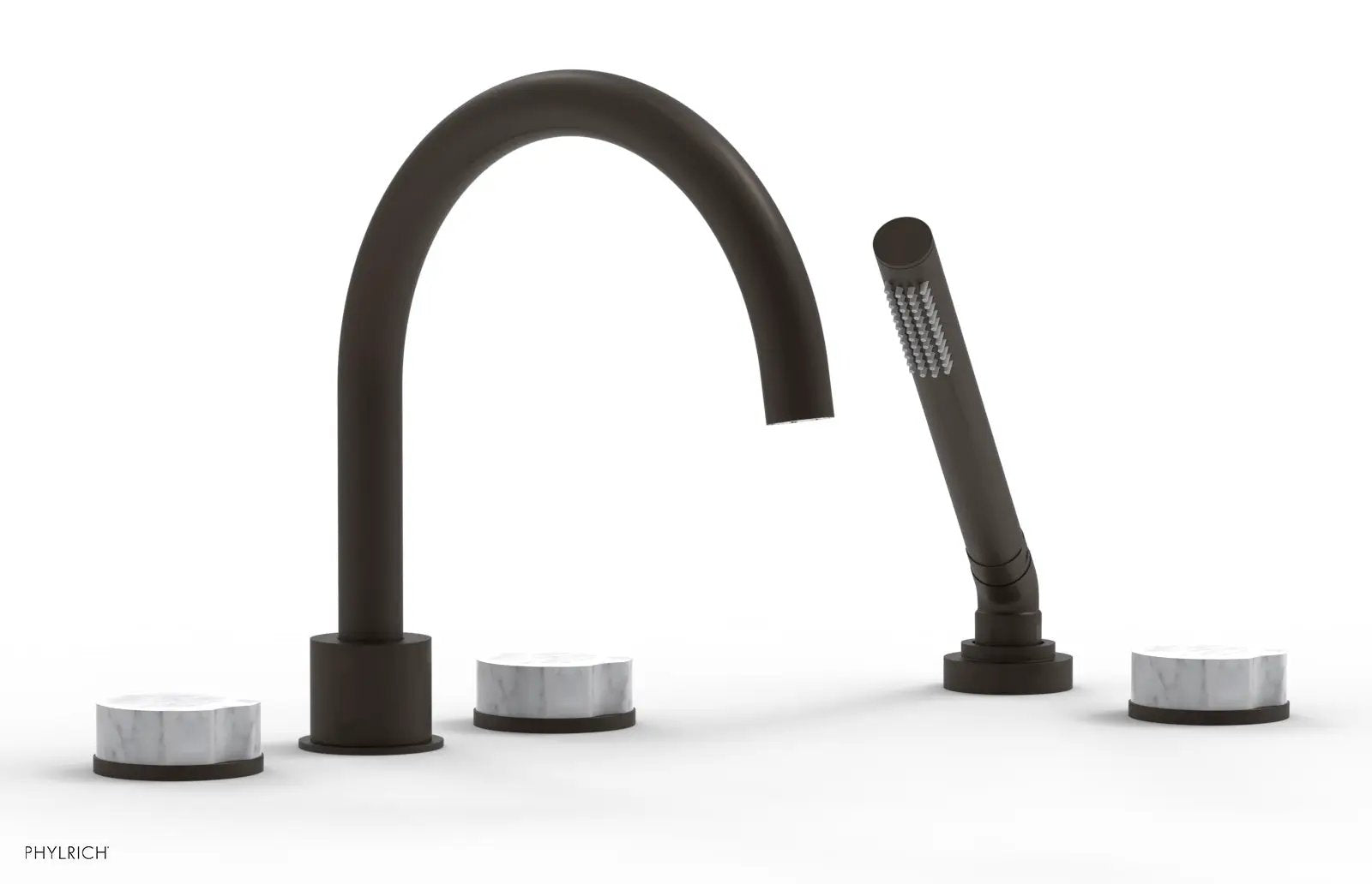 Phylrich CIRC Deck Tub Set with Hand Shower - High Spout White Marble Handles by Phylrich