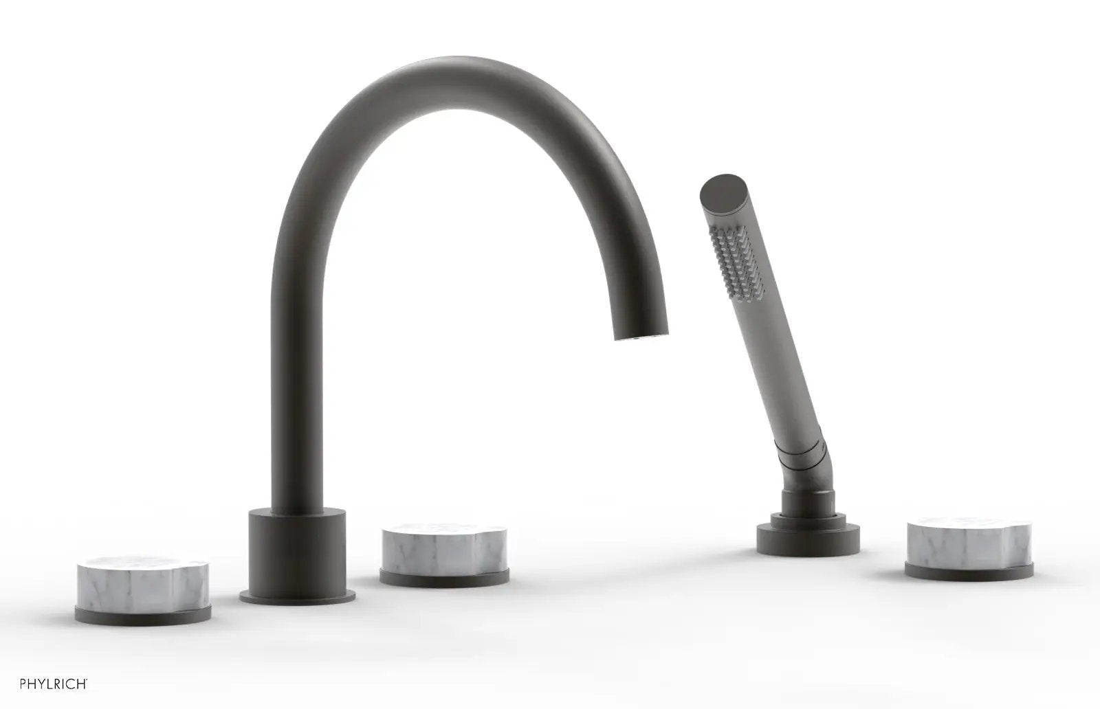 Phylrich CIRC Deck Tub Set with Hand Shower - High Spout White Marble Handles by Phylrich