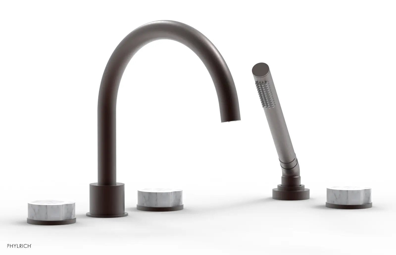 Phylrich CIRC Deck Tub Set with Hand Shower - High Spout White Marble Handles by Phylrich