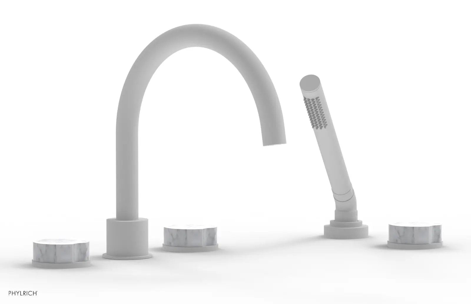 Phylrich CIRC Deck Tub Set with Hand Shower - High Spout White Marble Handles by Phylrich