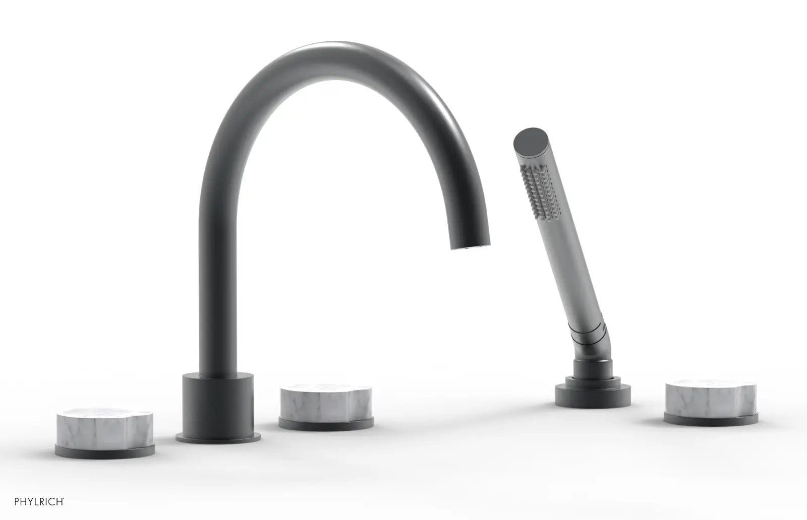 Phylrich CIRC Deck Tub Set with Hand Shower - High Spout White Marble Handles by Phylrich