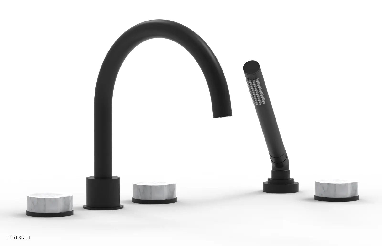 Phylrich CIRC Deck Tub Set with Hand Shower - High Spout White Marble Handles by Phylrich