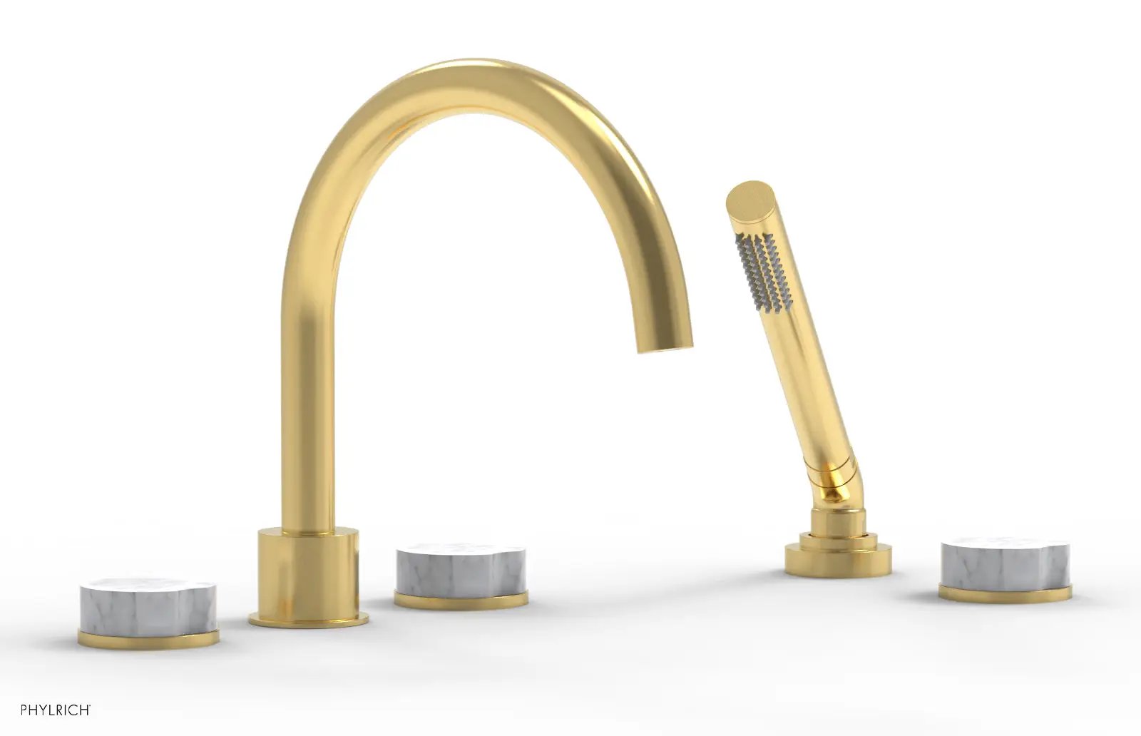 Phylrich CIRC Deck Tub Set with Hand Shower - High Spout White Marble Handles by Phylrich