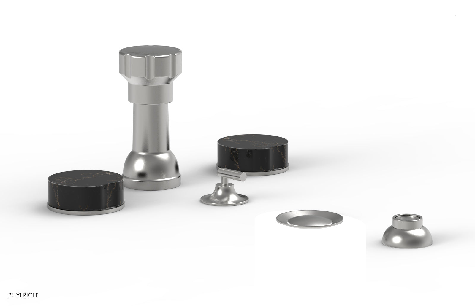 Phylrich CIRC Four Hole Bidet Set - Black Marble Handles