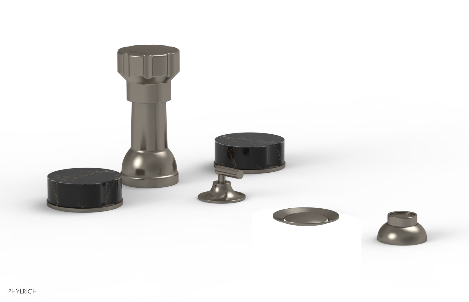 Phylrich CIRC Four Hole Bidet Set - Black Marble Handles