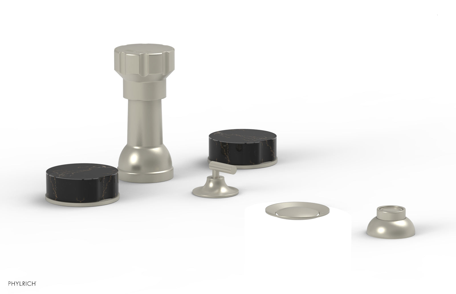 Phylrich CIRC Four Hole Bidet Set - Black Marble Handles