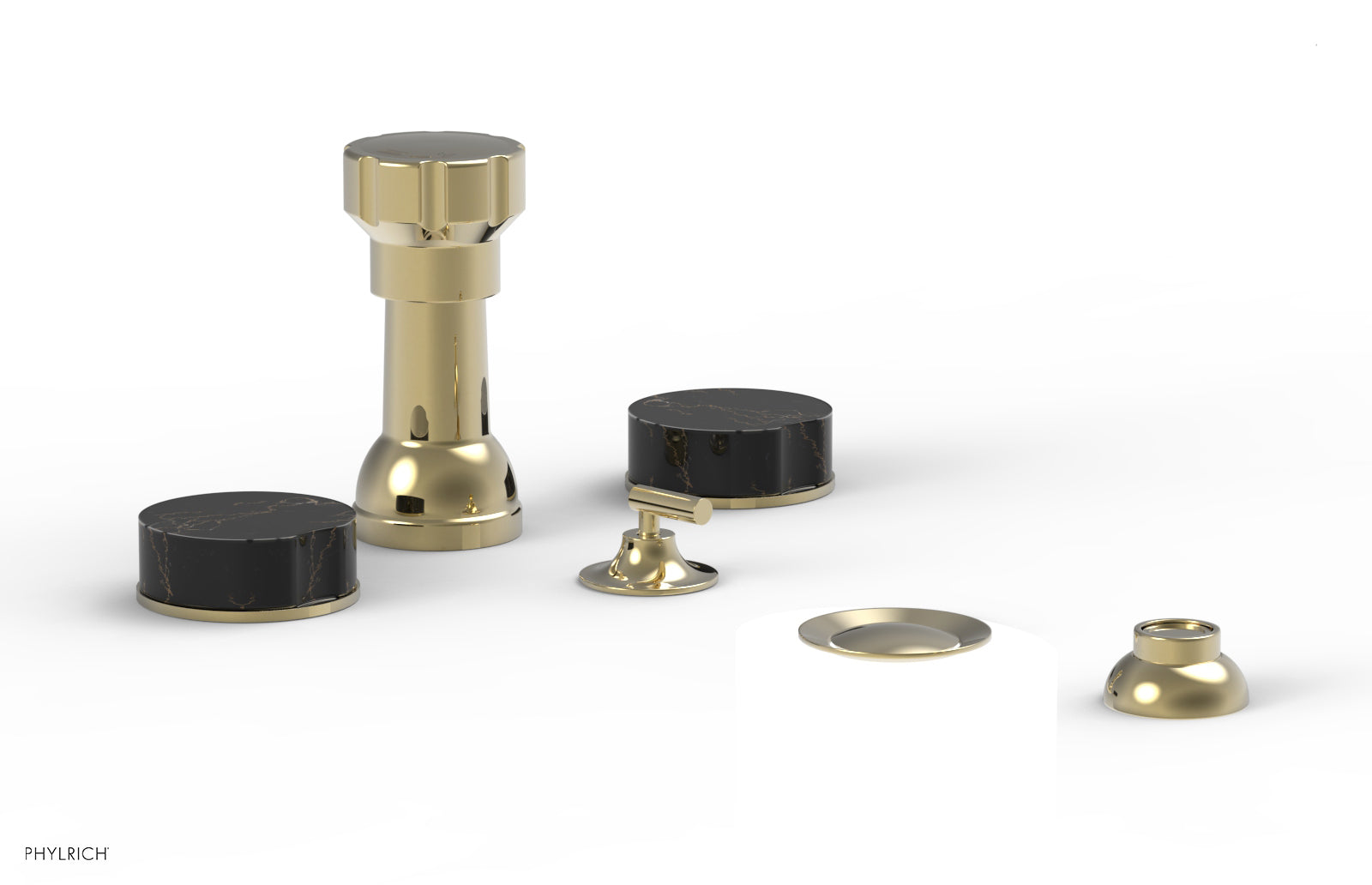 Phylrich CIRC Four Hole Bidet Set - Black Marble Handles