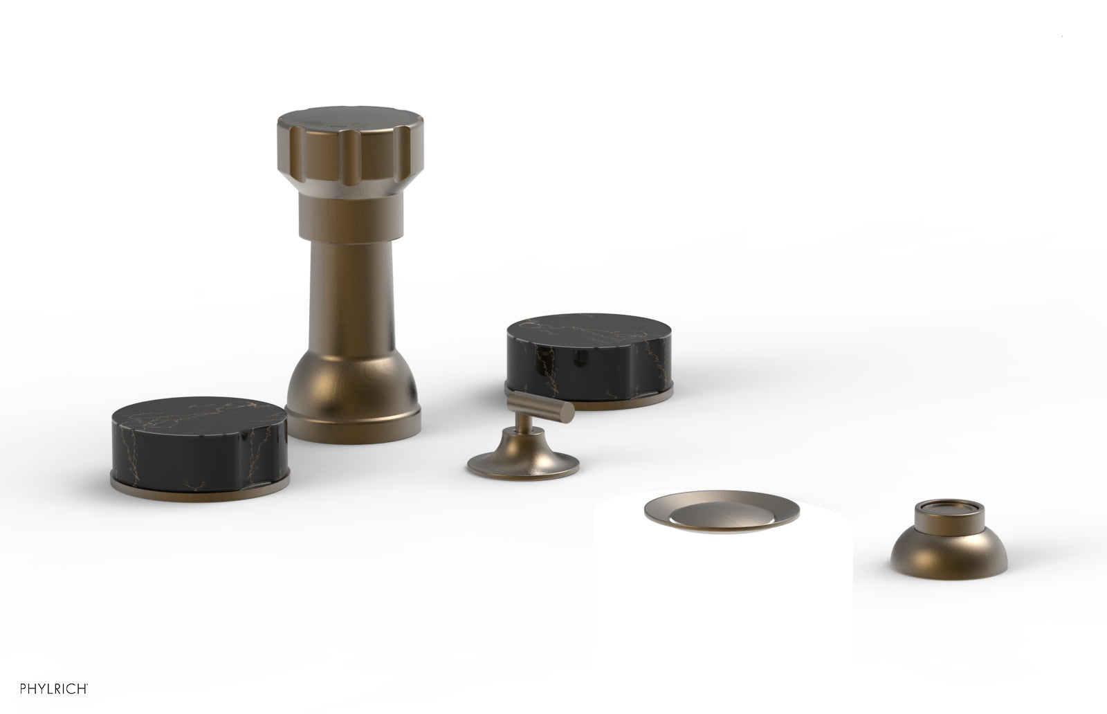 Phylrich CIRC Four Hole Bidet Set - Black Marble Handles