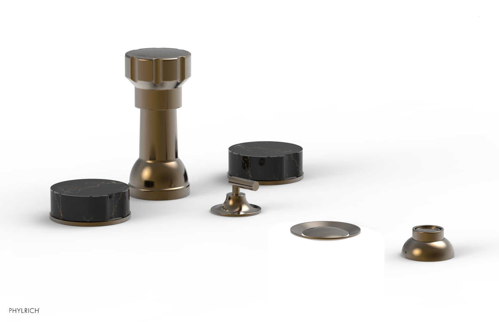 Phylrich CIRC Four Hole Bidet Set - Black Marble Handles