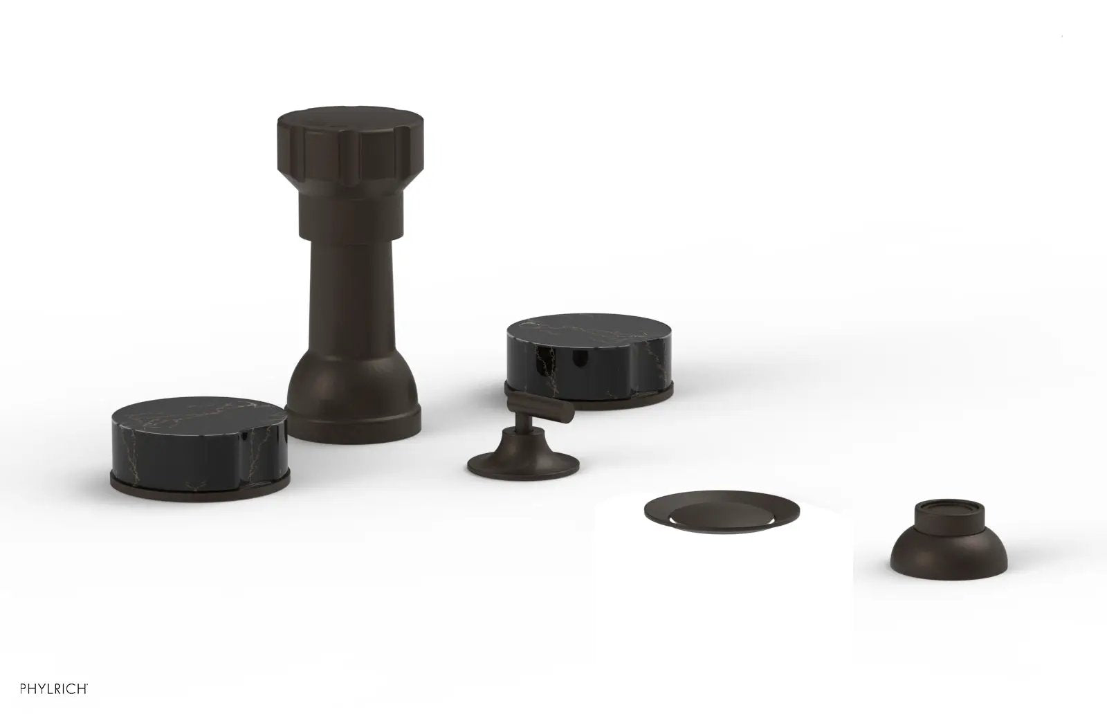 Phylrich CIRC Four Hole Bidet Set - Black Marble Handles by Phylrich