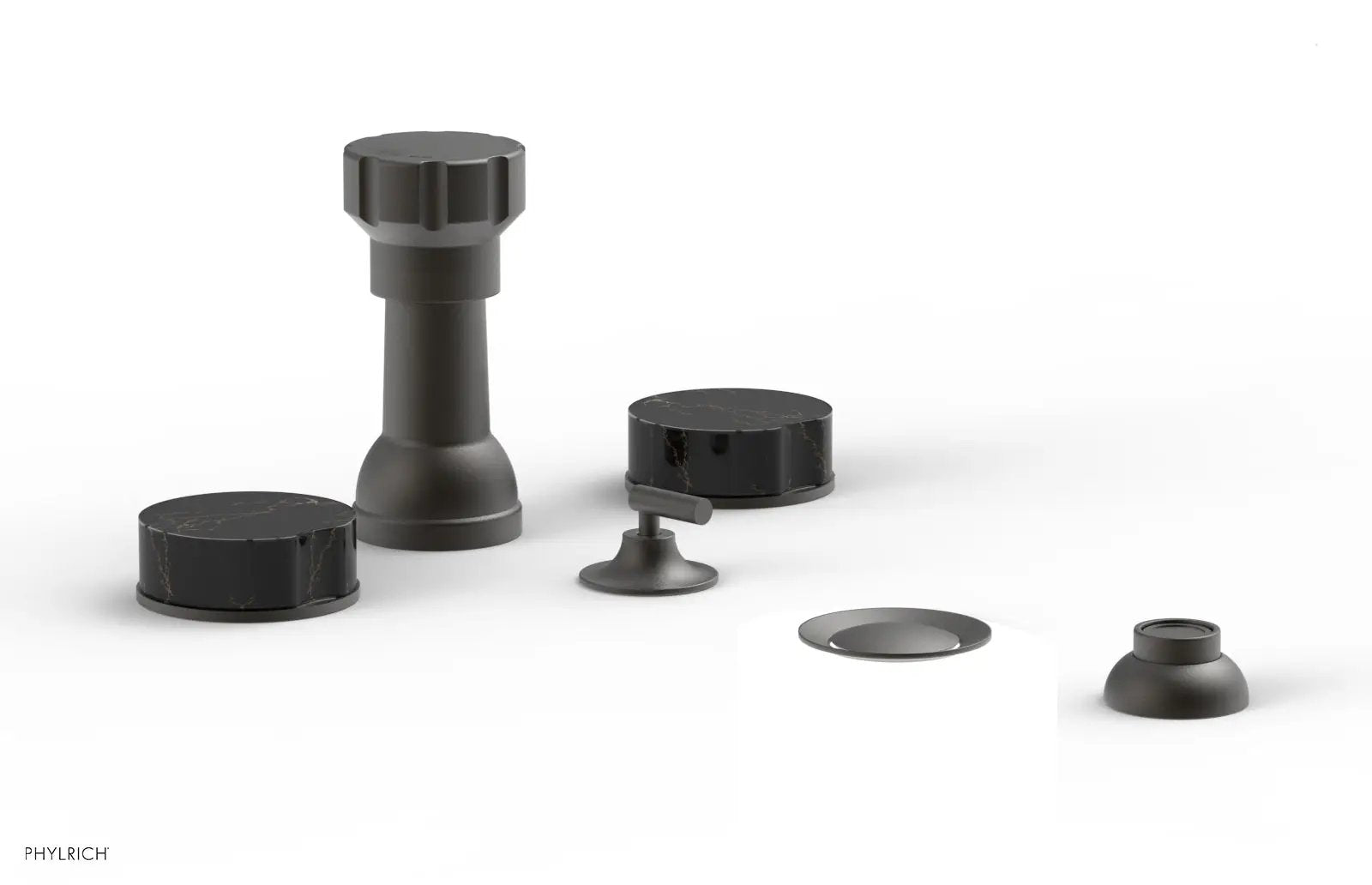 Phylrich CIRC Four Hole Bidet Set - Black Marble Handles by Phylrich