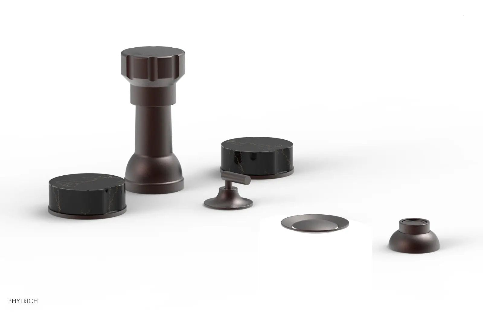 Phylrich CIRC Four Hole Bidet Set - Black Marble Handles by Phylrich