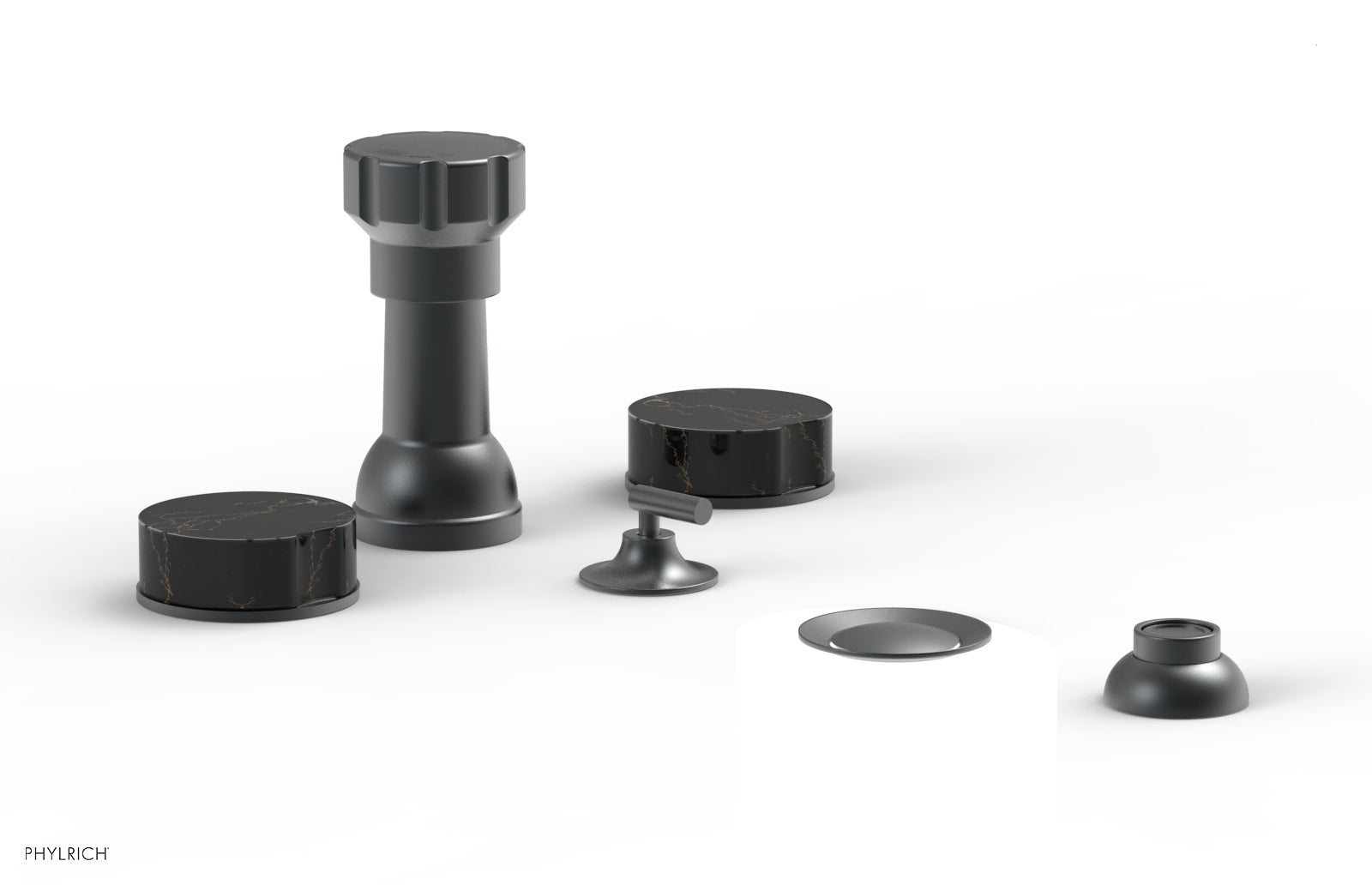 Phylrich CIRC Four Hole Bidet Set - Black Marble Handles