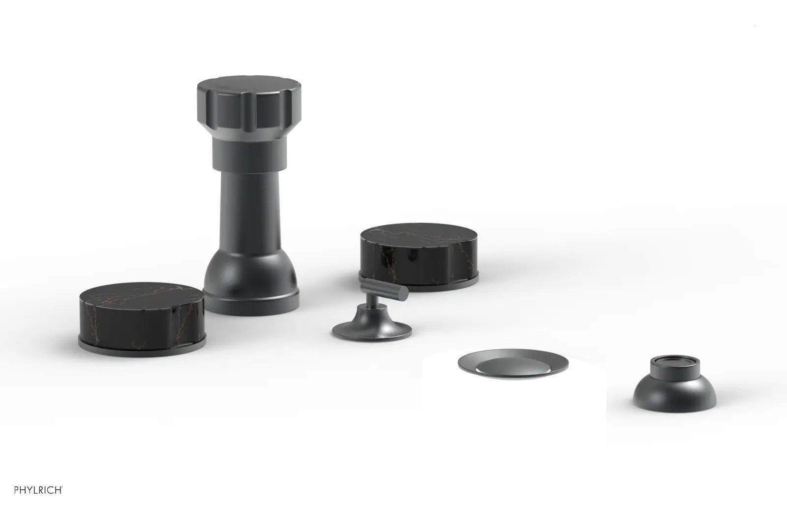 Phylrich CIRC Four Hole Bidet Set - Black Marble Handles by Phylrich