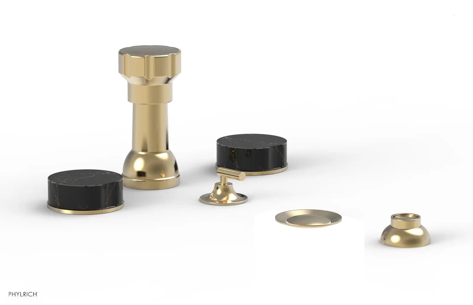 Phylrich CIRC Four Hole Bidet Set - Black Marble Handles by Phylrich