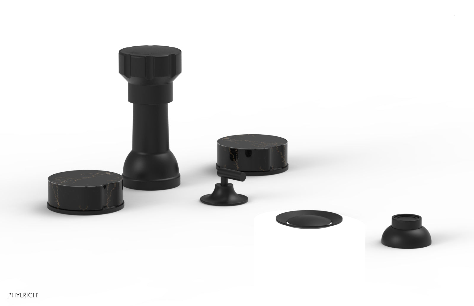 Phylrich CIRC Four Hole Bidet Set - Black Marble Handles