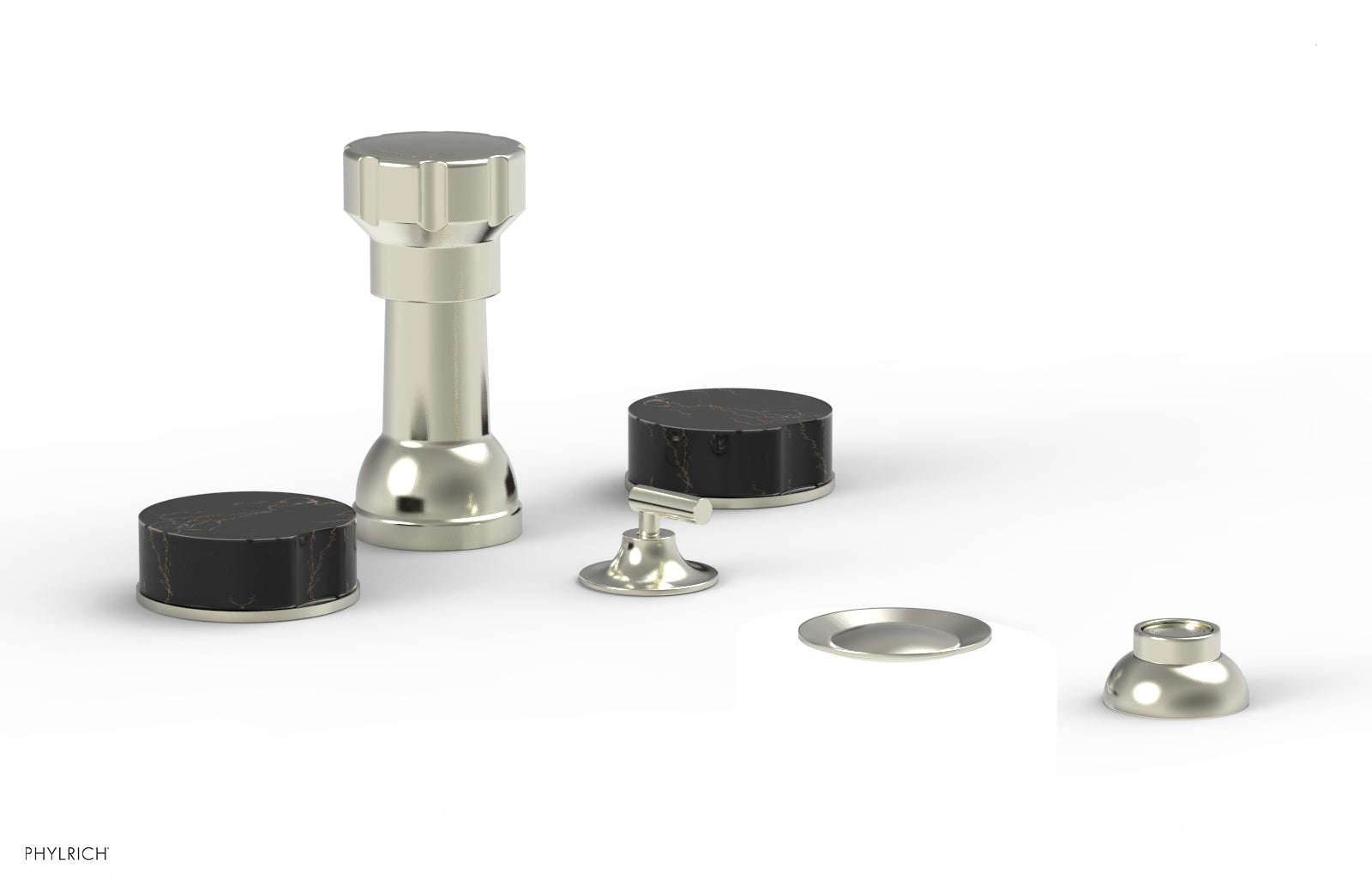 Phylrich CIRC Four Hole Bidet Set - Black Marble Handles