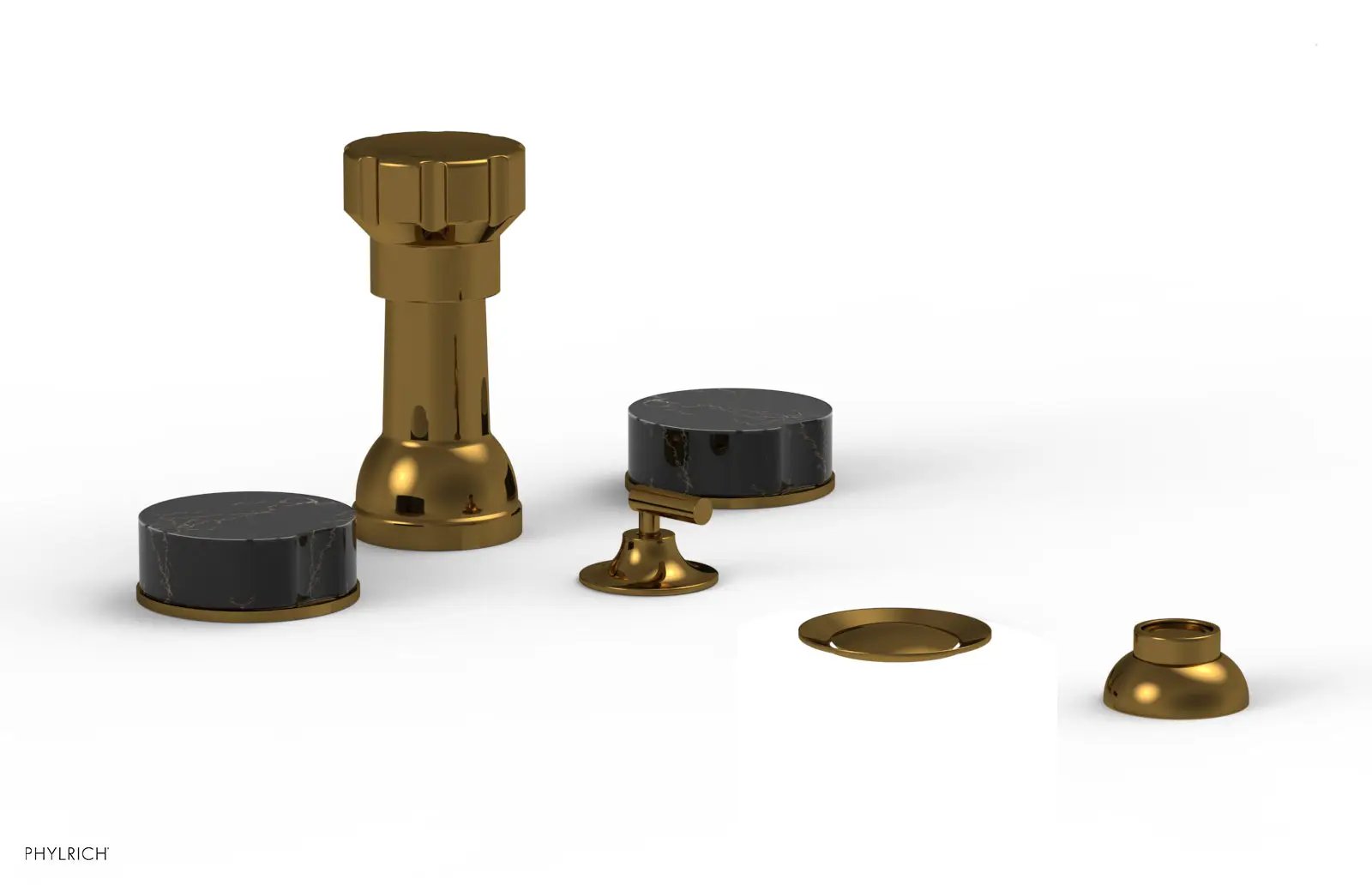 Phylrich CIRC Four Hole Bidet Set - Black Marble Handles by Phylrich