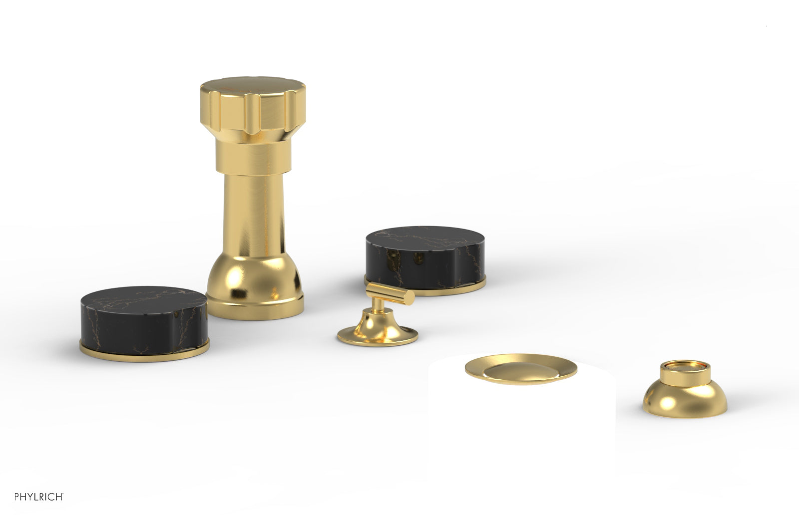 Phylrich CIRC Four Hole Bidet Set - Black Marble Handles