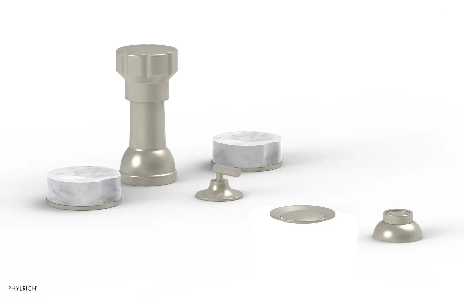 Phylrich CIRC Four Hole Bidet Set - White Marble Handles by Phylrich