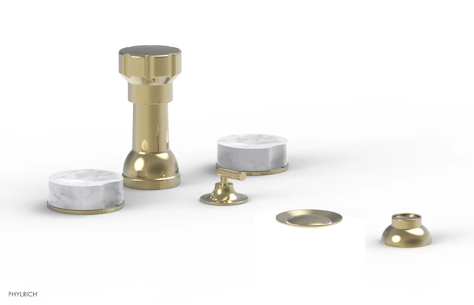 Phylrich CIRC Four Hole Bidet Set - White Marble Handles by Phylrich